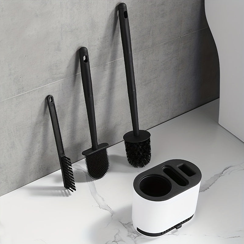 1pc No-Slip Silicone Toilet Brush Set with Long Handle and Soft Bristles for Easy and Quick Cleaning