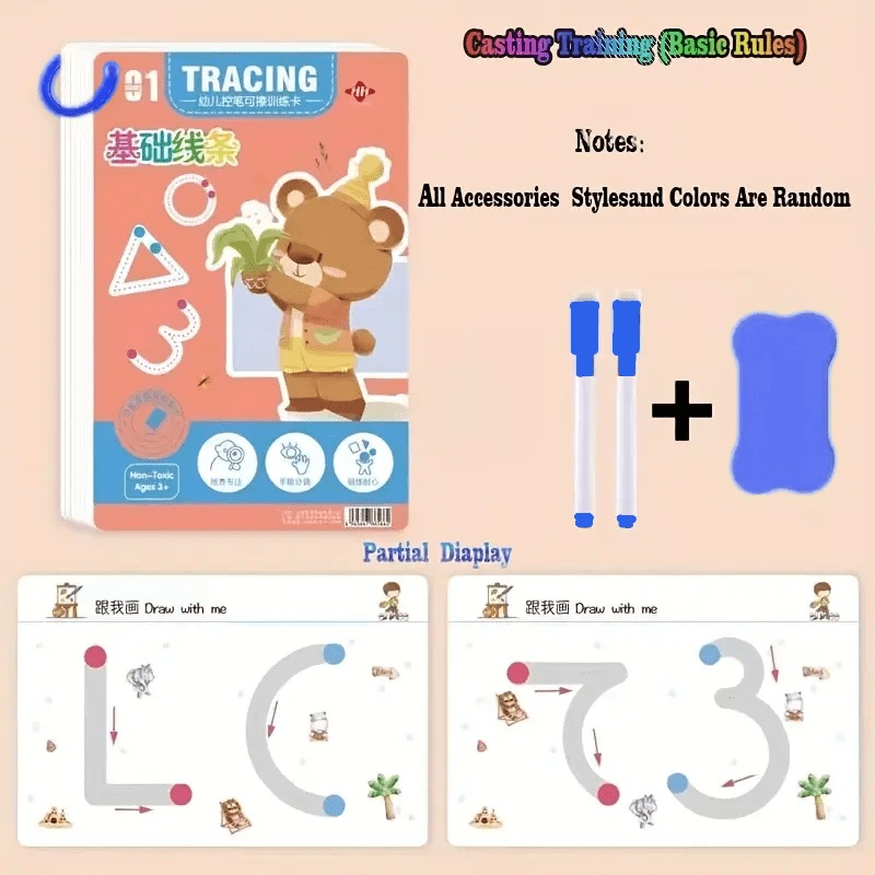 Kids' Reusable Magic Practice Workbook Set with Interactive Writing Activities - -Style Number & Letter Tracing Exercises, Color-Coding Games, ABCs & 123s Learning Book with Answer Key for Homeschool,, Classroom - Durable & E