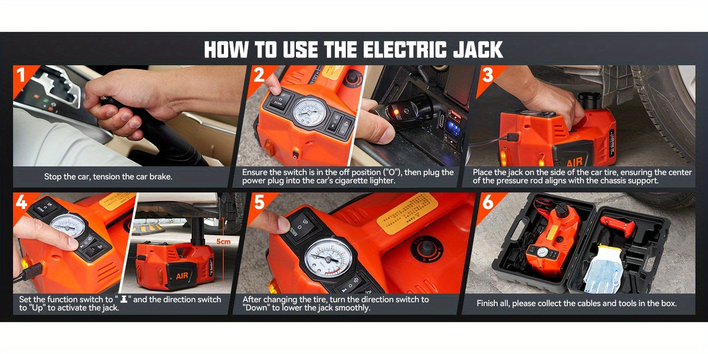 12V 5T Heavy-Duty Hydraulic Jack (15.5-45cm Lift) with Air Compressor & LED Light | Cordless Auto Lifting System for Car, SUV, Truck Tyre Change, Garage Repair