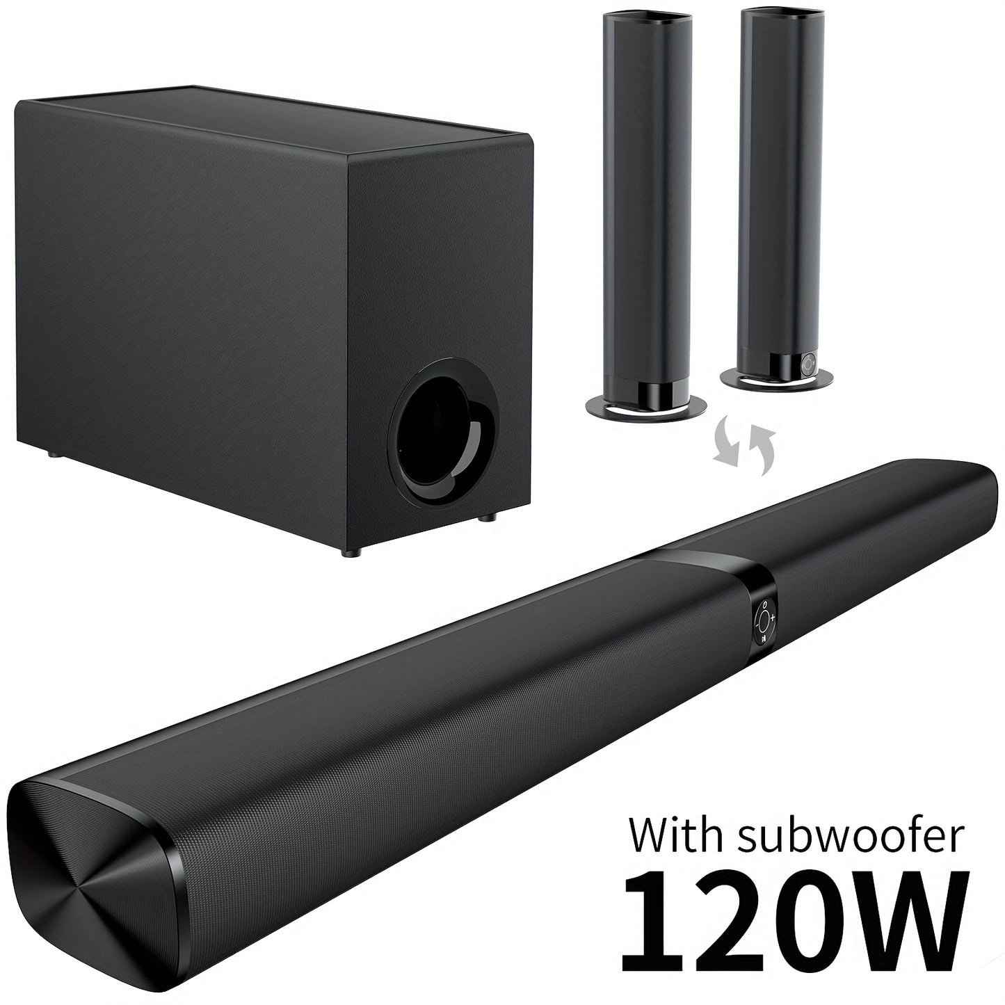 SoundBar For Smart TV, 2-in-1 Sound Bar Wireless Speaker, Deep Bass, TV Audio System With ARC/Opt/AUX For Enhanced Home Theater Sound