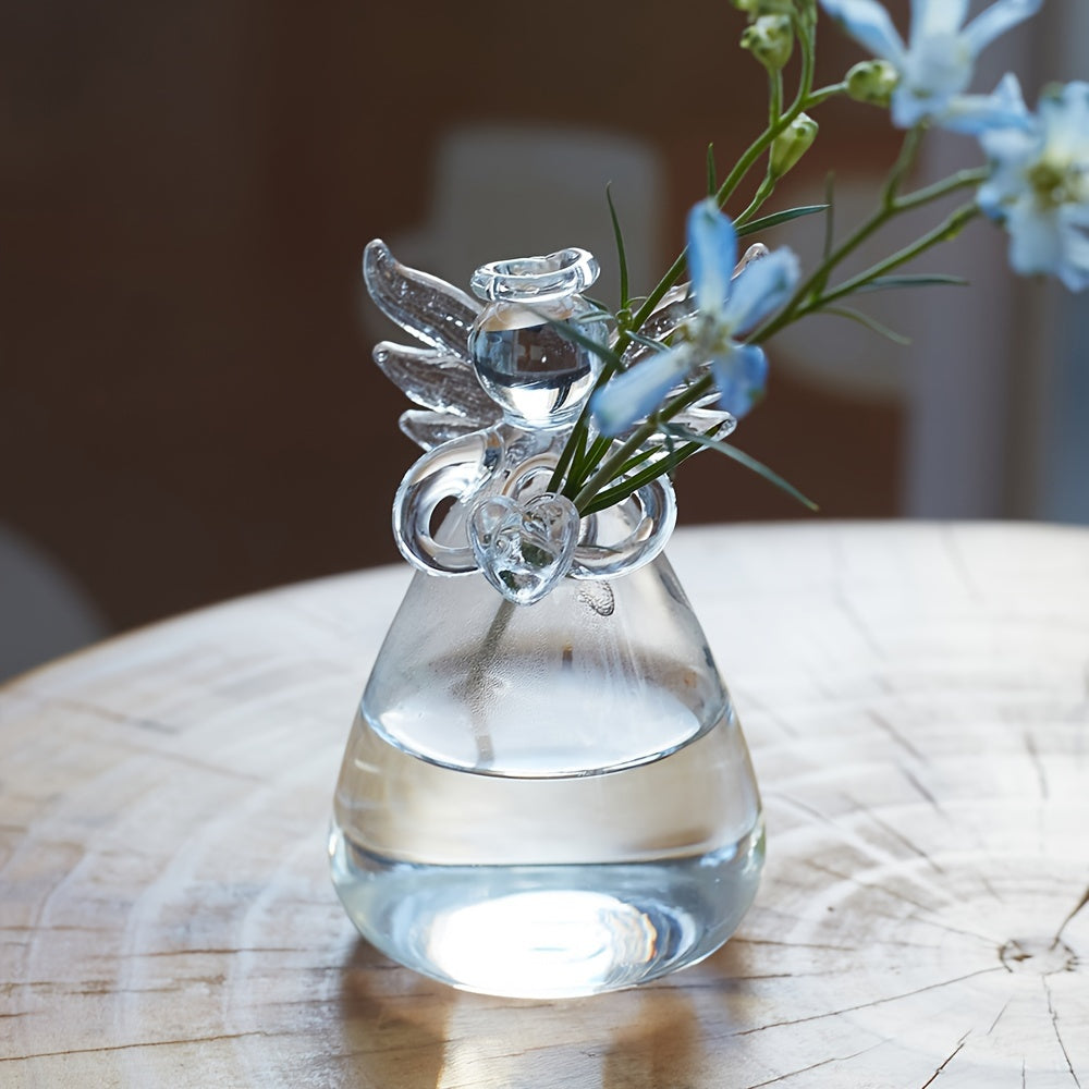 1pc Angel Design Glass Vase, Clear Flower Plant Terrarium Container Hanging Vase, Wedding Party Home Decor Garden Ornaments Hanging Planter
