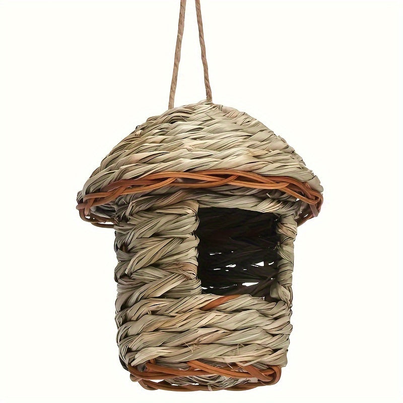 1pc Natural Grass Woven Bird House, Hanging Garden Decoration Pet Straw Bird Nest Bird House