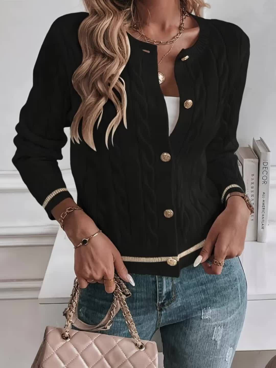 Women's Elegant Solid Color Long Sleeve Cardigan - Open Front Button Placket, Machine Washable Non-Stretch Sweater for Spring Summer Fall, Casual to Semi-Formal Wear, Ladies Sweaters, Seasonal Layering Piece, Buttoned Knitwea