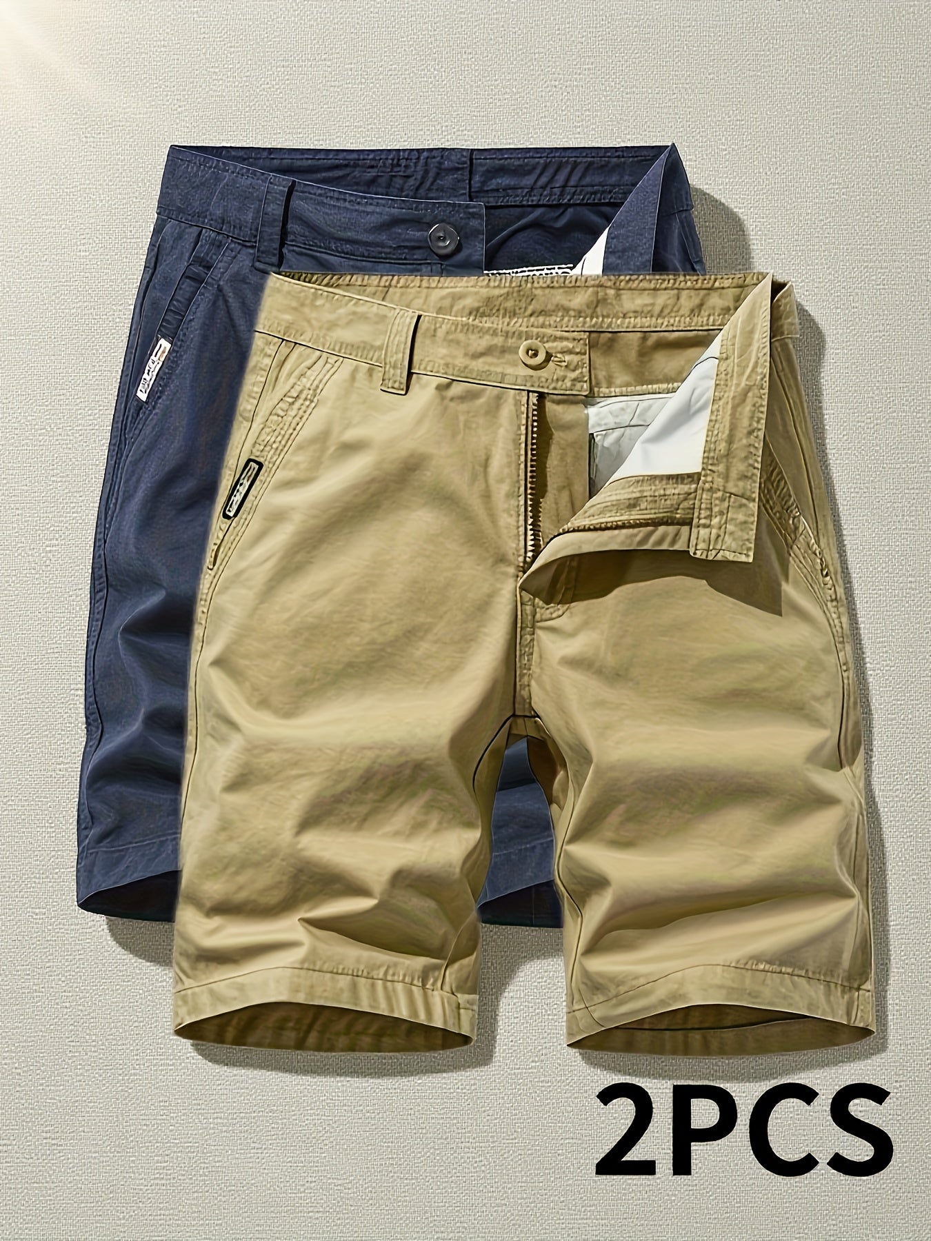Two-Piece Set, Men's Solid Color Outdoor Casual Comfortable Breathable Multi-Pocket Cargo Shorts