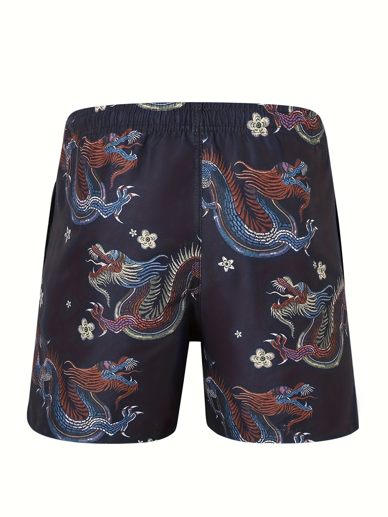 Men's Quick Dry Hawaiian Board Shorts With Pockets, Casual Coconut Tree Graphic Drawstring Swim Trunks For Summer Vacation Beach Pool Outdoor