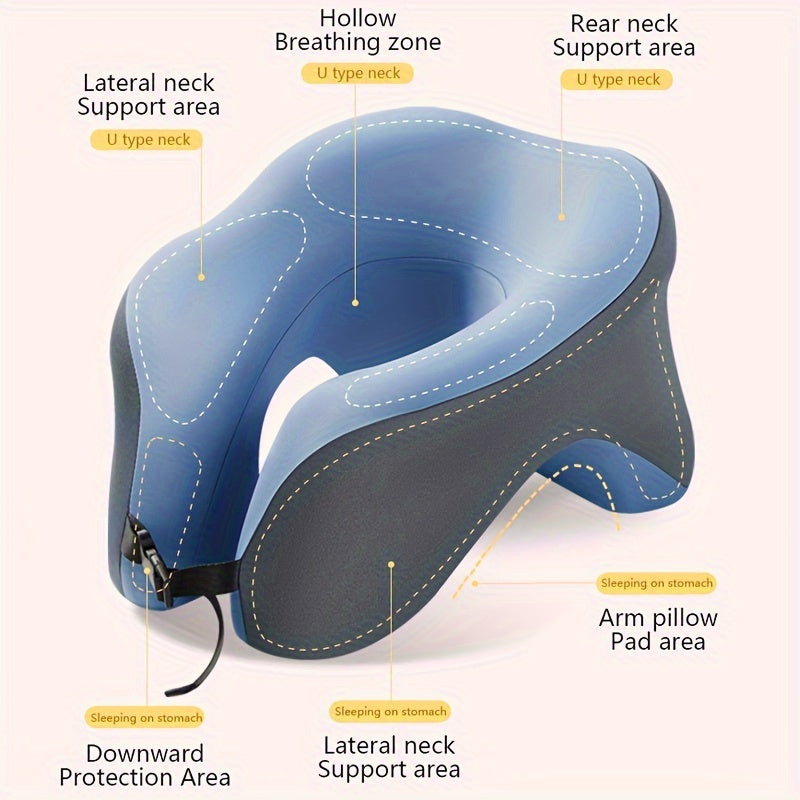 1pc Ergonomic U-Shaped Nap Pillow –, Portable & Machine Washable, Comfortable for Office, Student, and Travel Use, Available in Blue, Gray, Pink