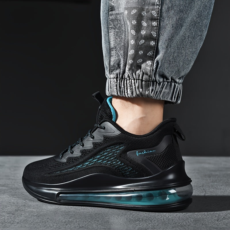 2023 New Men's Running Shoes - Shock-Absorbing Breathable Fabric & PU Cushioning, All-Season Athletic Sneakers with Sport Control Technology, Black Lace-Up Design for Gym, Jogging & Casual Wear