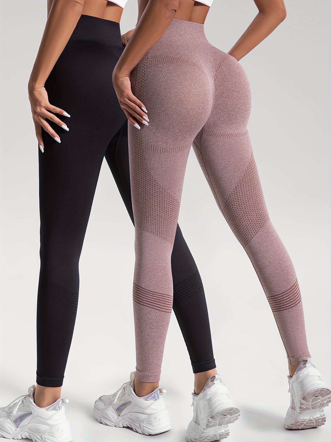 2pcs Solid Color High-Stretch Fitness Yoga Sports Leggings, Soft Breathable Yoga Tight Pants, Women's Activewear