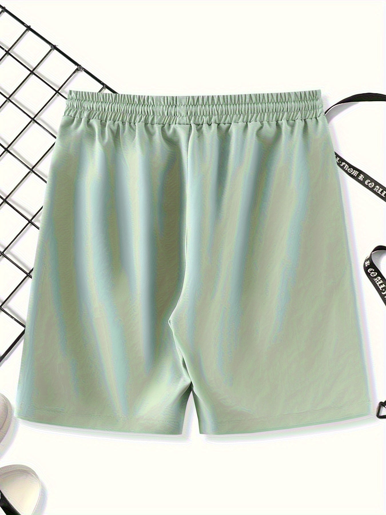 3pcs Men'S Plus Size Casual Shorts Set - White with Black Spider Web Print, Drawstring Waist, Non-Stretch Fabric, Perfect for Beach or Sports, Beach Shorts | Sporty Style | Woven Texture