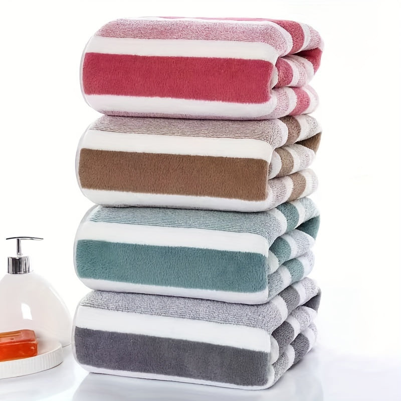 2pcs Striped Pattern Towels, Soft Hand Towel, Bath Towel, Quick Drying Absorbent Towels For Bathroom, Bathroom Supplies