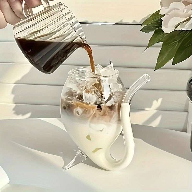 1pc Wine Glass, Creative Glass Cup, Wine Decanter Glass Mug With Built-in Straw For Juice, Ice Cream, Champagne, Party Supplies, Drinkware For Restaurants, Cafes, Bars