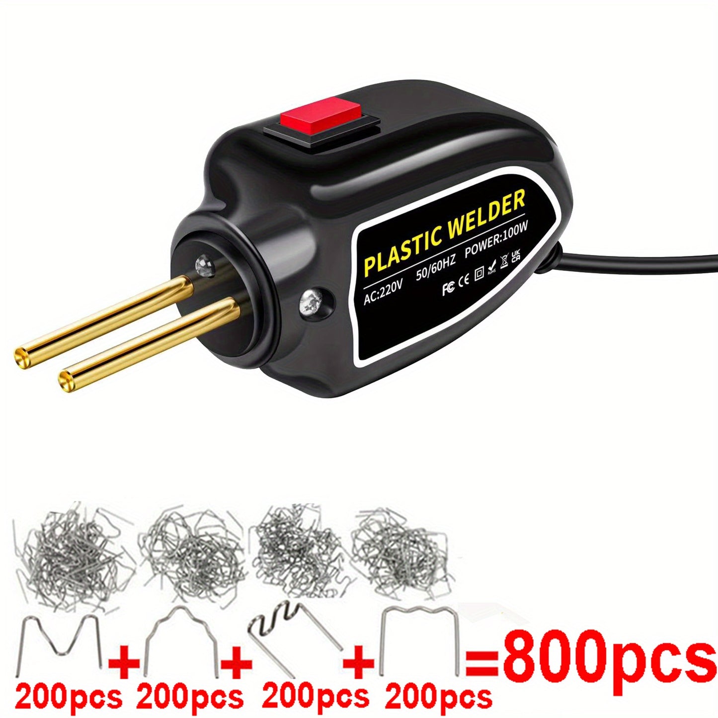Hot Stapler Mini Plastic Welding Machine Plastic Repair Welder Kit, Car Bumper Repair Kit With 400Pcs/800Pcs Flat/Wave/Outside Inside Corner Hot Staples For Repairing Crack Broken Plastic 220V EU PLUG