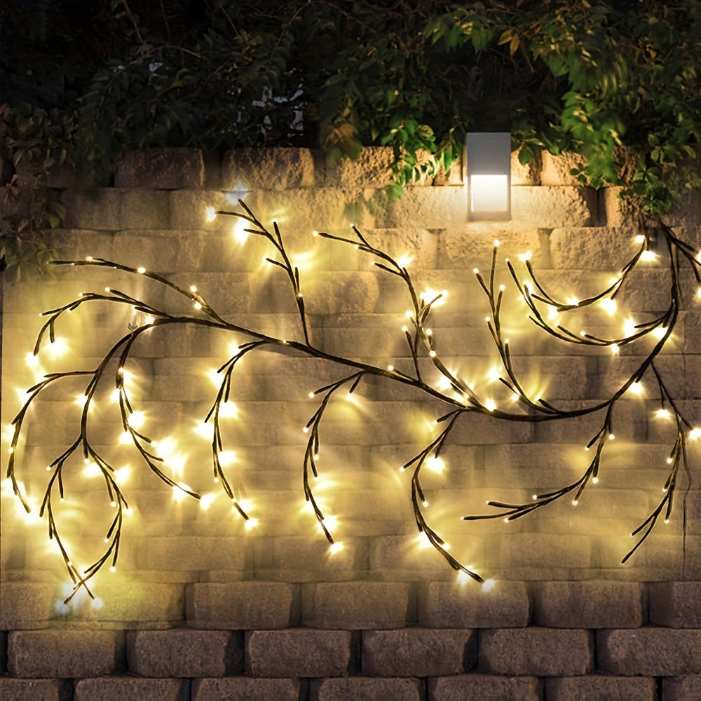 1pc Solar Rattan Branch String Lights, 72/96 LEDs Warm White,, 8 Modes, Decorative Indoor Outdoor Willow Tree Lighting, Perfect for Gazebo, Garden, Festive Party, Cafe, Balcony Decor