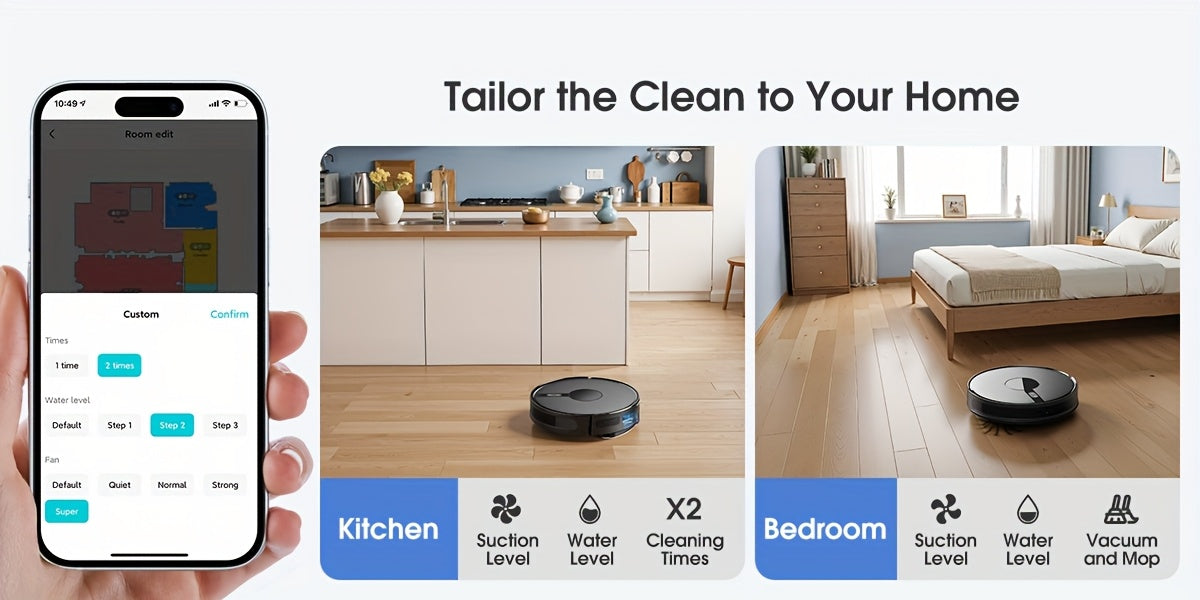 Lubluelu B40 Robot Vacuum Cleaner, 3 In 1 Robot Vacuum Cleaner And Mop, 6500Pa, 62db Low Noise, 9.98 cm Ultra-Slim Body, 5 Floors Mapping, Diversified Cleaning, Robot Vacuum Cleaner For Pet Hair, Carpet, Hard Floor, Christmas