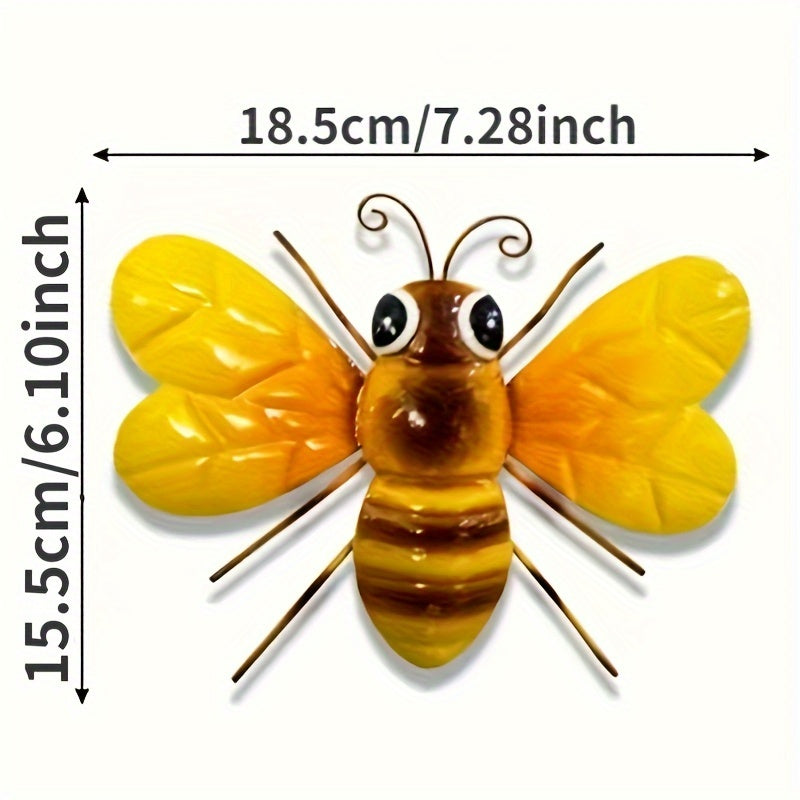 1pc, Metal Wall Art, Metal Bumble Bee Wall Decor, 3D Iron Bee Art Sculpture Hanging Wall Decorations For Outdoor Home Garden, Spring Yard Decoration, World Bee Day.
