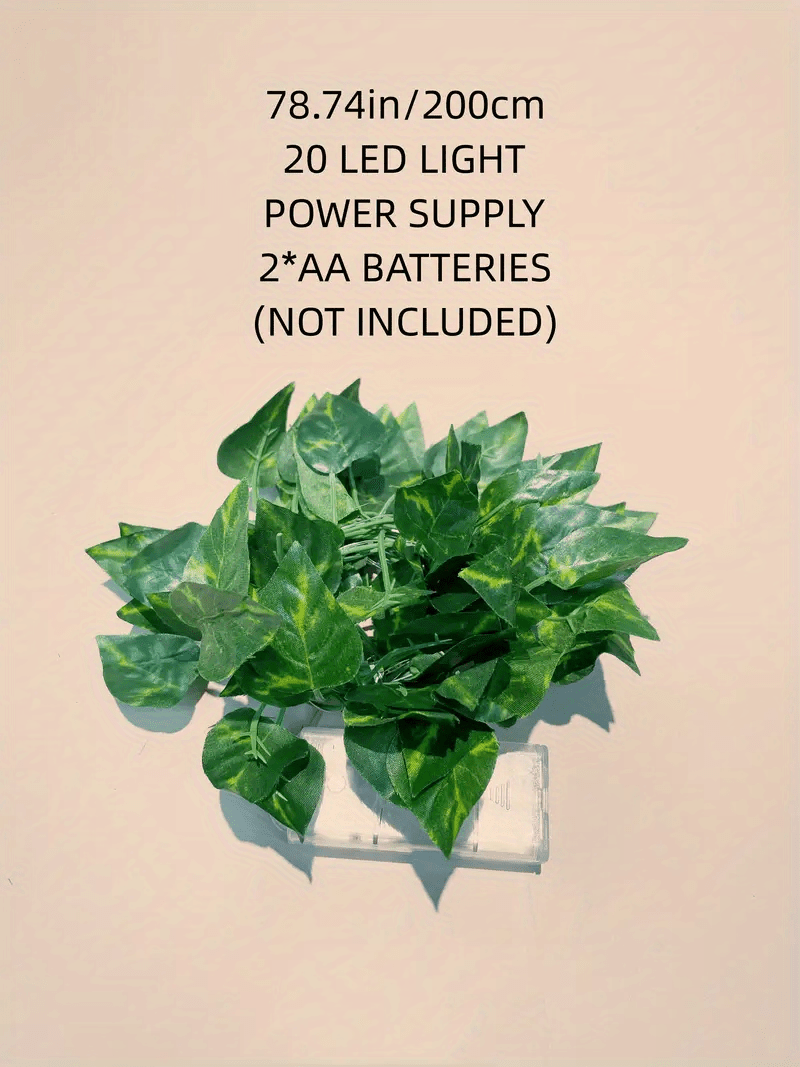2m/6.56ft 20 LED Green Leaf String Lights Garden Lights, New Year Decorations String Lights, Wedding Thanksgiving Christmas Decoration String Lights (Batteries Not Included)