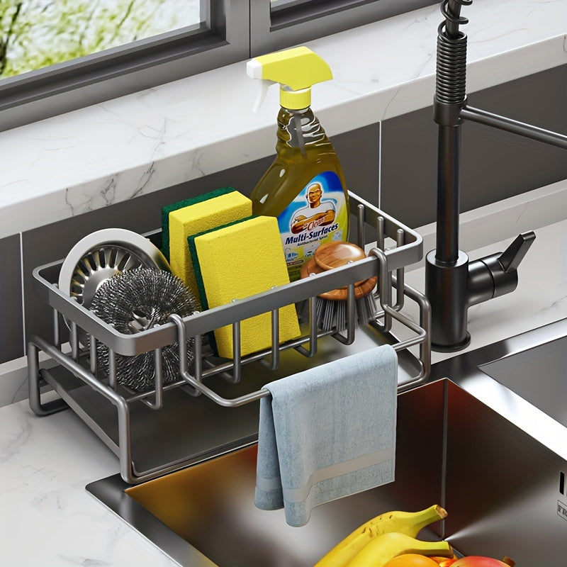 1pc Kitchen Sponge Drain Basket For Sink, Toilet Storage Rack, Kitchen Faucet Sponge Holder, Detachable Hanging Faucet Drain Rack For Sponge, Brush, Towel, Hand Sanitizer, Automatically Draining, Bathroom And Kitchen Supplies