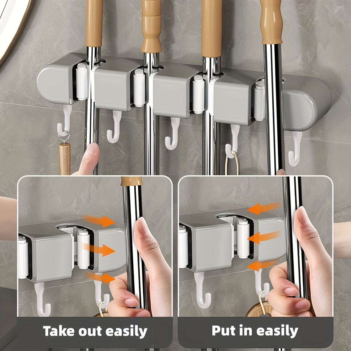 1pc, Multi-functional Mop Holder, Punch-free Wall-mounted Hooks, Mop Clip, Mop Rack, Broom Clip, Garden Tool Organizer, Towel Rack, Non-slip, Useful Tools, Cleaning Tools, Cleaning Supplies, Household Gadgets
