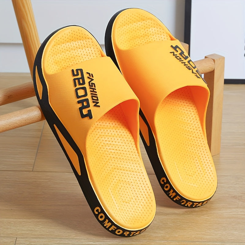 Chinelo de homem em EVA com sola grossa e almofadada - Sandálias leves e respiráveis para uso interior e exterior, com estampado de letras em branco e preto, ideais para casa, casa de banho, uso casual e como chinelo de quarto.
