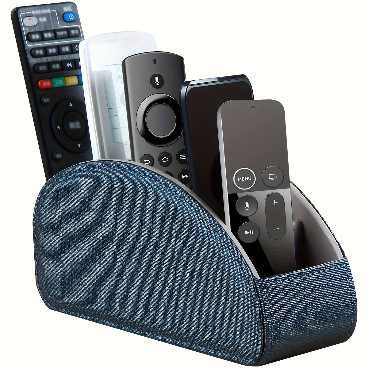 MILITWO 5-Compartment Faux Leather Remote Control Holder - Versatile Desktop Organizer for Appliance Controllers, Brushes, Eyeglasses & Office Supplies - Compact Storage Box with Pen Holder, Ideal for Home & Office Desk Organ