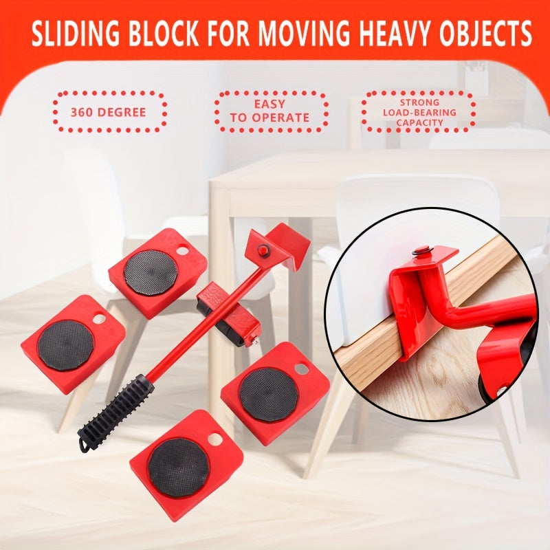 5pcs Furniture Slides Kit, Furniture MoveRoller Tools, 360 Degree Rotatable Pads, Easily Redesign And Rearrange Living Space Sofa Easy, Plastic And Carbon Steel For Hardwood Floors Carpet With 4 Wheels, Bearing Weight 150Kg,