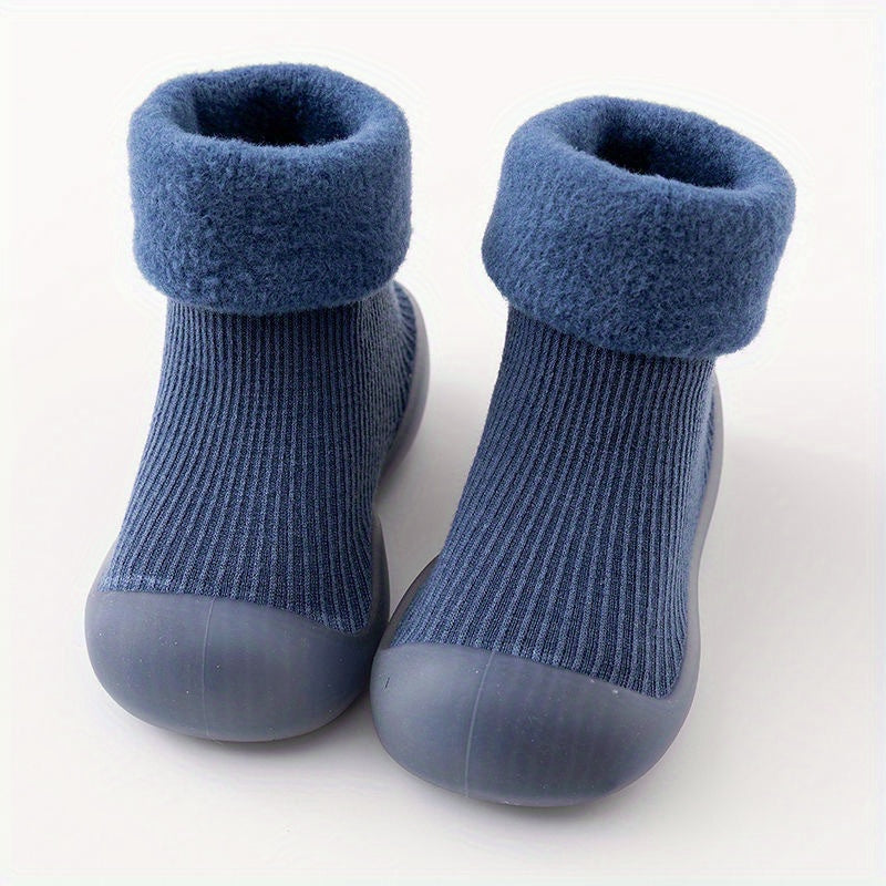 Casual Comfortable Slip On Rubber Sole Sock Shoes For Baby Boys, Breathable Non Slip Walking Shoes For Indoor Outdoor, Autumn And Winter