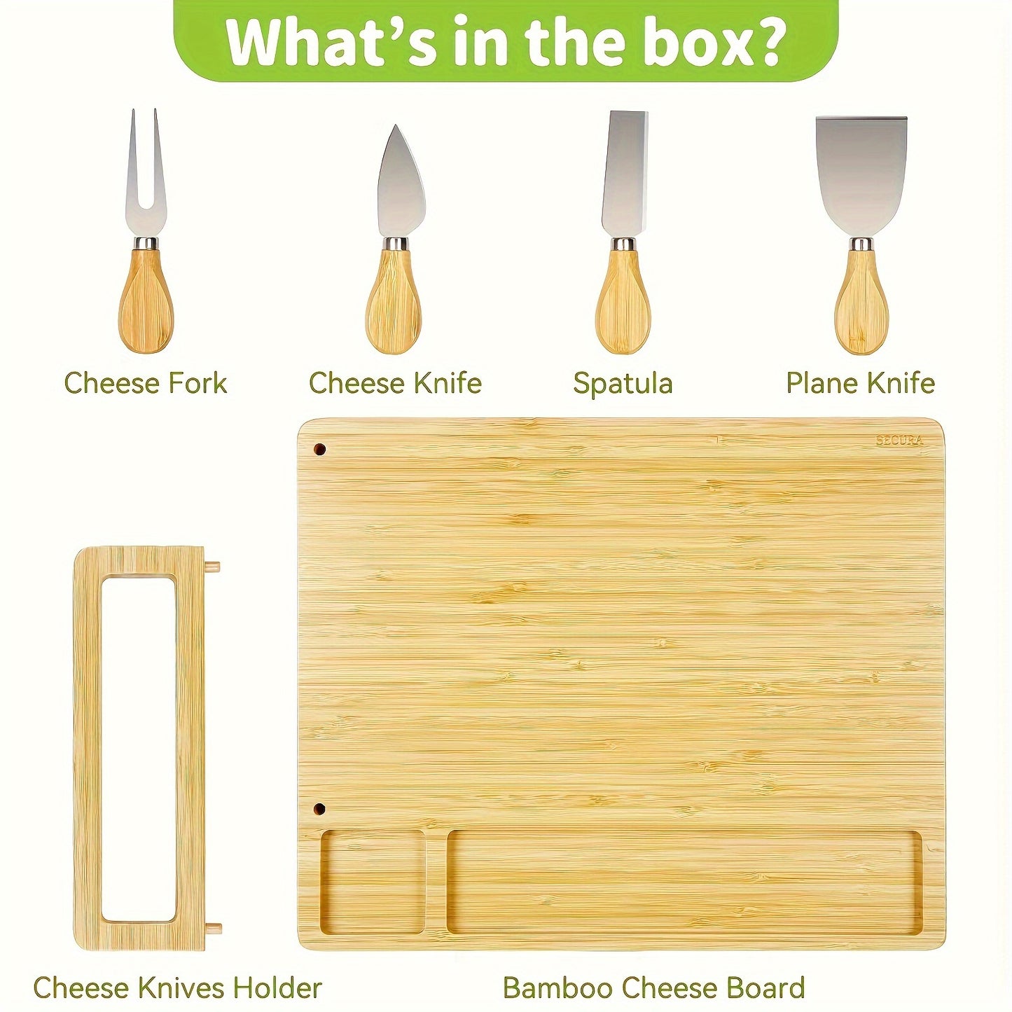 1 Set, Bamboo Cheese Board, Cheese Tray With 4 Cheese Knfie Set, Charcuterie Board And Serving Plate, Cheese Knife, Cheese Slicer, Cheese Fork, Kitchen Cooking Tools, Bamboo Cutting Board, Wood Cheeses Boards, Kitchen Stuff