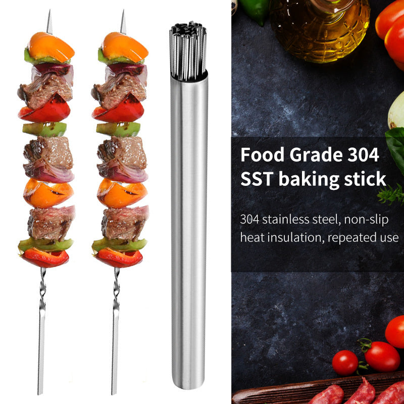 15pcs Stainless Steel Skewers & 1 Tube Storage For Barbecue, Reusable Grill Skewers, Shish Kebab BBQ Camping Flat Forks Gadgets, Outdoor Camping Picnic, Cookware Barbecue Tool Accessories