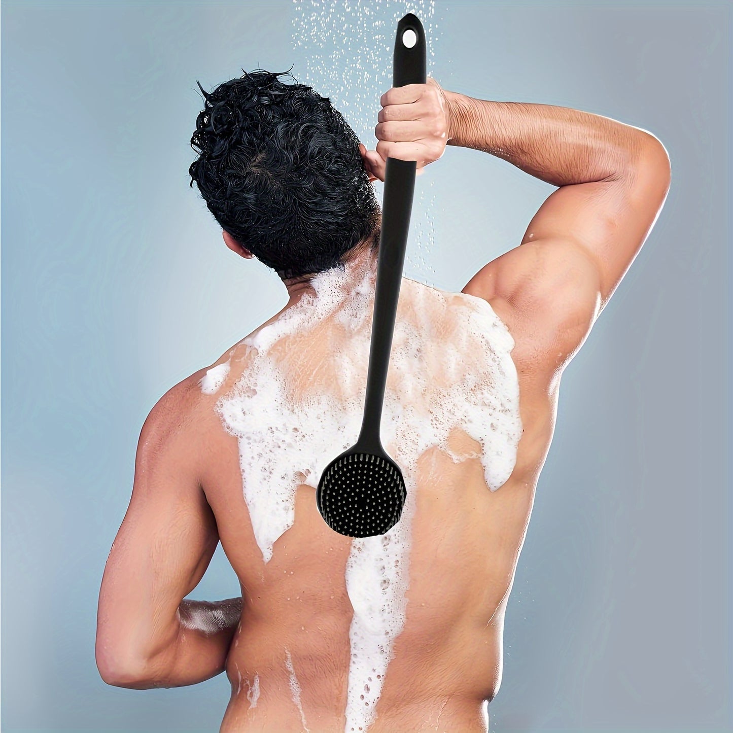1pc Long Handle Soft Silicone Back Scrubber & Massager - Gentle Exfoliating Brush for Deep Cleansing, No Battery Needed, Ergonomic Design for Upper Back & Hard-to-Reach Areas, Light Beige Care & Muscle Relaxation, Shower Acce