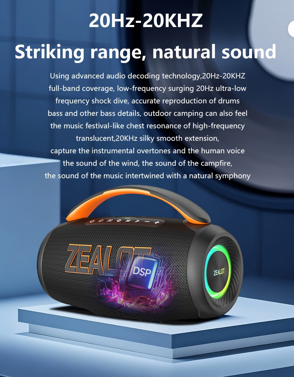ZEALOT 60W Subwoofer Speaker, Wireless Speaker with Handle, 8000mAh Battery, Easy to Carry, RGB Lights, EQ Mode, TWS Pairing, Booming Bass. IPX5 High Quality, Great for Parties And Gatherings. for Home, Car, Camping-ZEALOT P1
