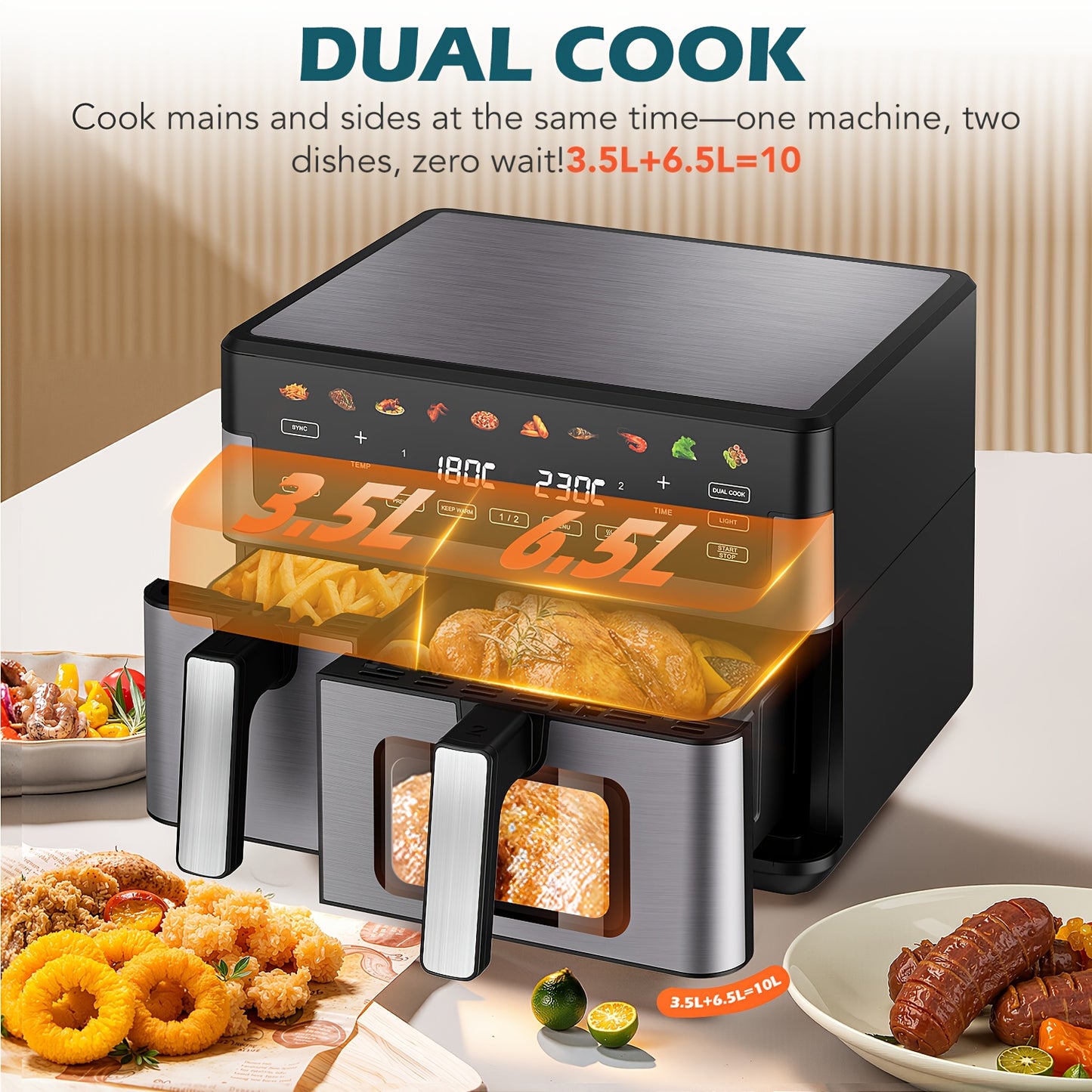 10/11L Air Fryer With Dual Flexi Baskets, Digital Touchscreen, 8 Cooking Modes, Adjustable Temperature, Viewing Window, Dishwasher-Safe, And Healthy Cooking Technology For Families And Meal Prep0/