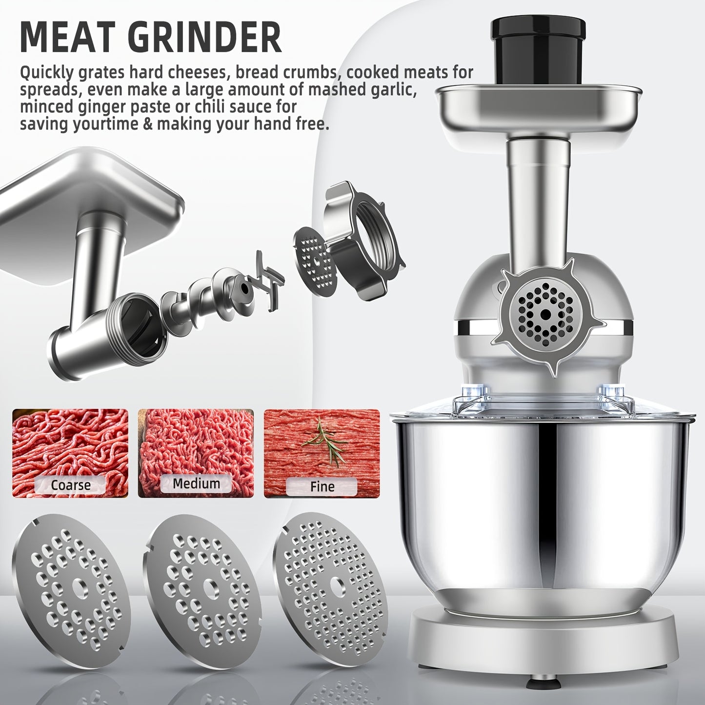 Homlee 6 in 1 Multifunctional Stand Mixer with 5.5L Stainless Steel Bowl, 2000W 6 Speed Tilt-Head Meat Grinder, Juice Blender with 1.5L Glass Jar, Multi-Functional Food Processor, Commercial Mixers for Most Home Cooks Beater