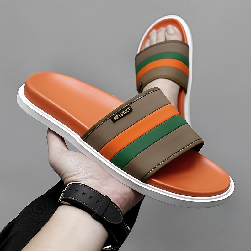 Men's Casual Slip-On Slippers - Breathable Synthetic & Rubber Sole, Lightweight Comfortable Indoor/Outdoor House Shoes with Random Pattern Design, House Slippers