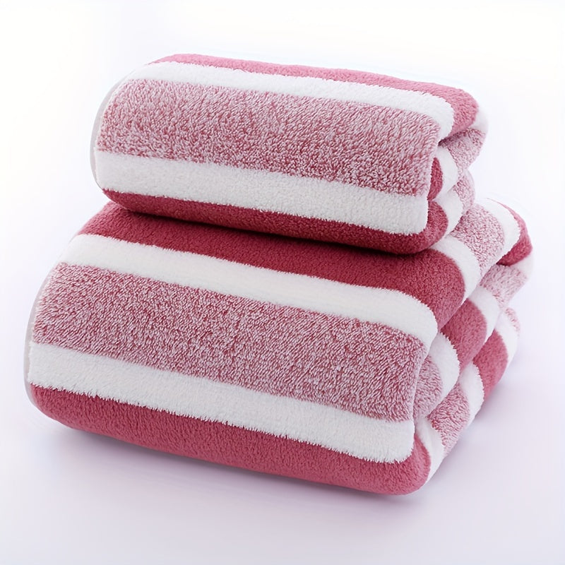 2pcs Striped Pattern Towels, Soft Hand Towel, Bath Towel, Quick Drying Absorbent Towels For Bathroom, Bathroom Supplies