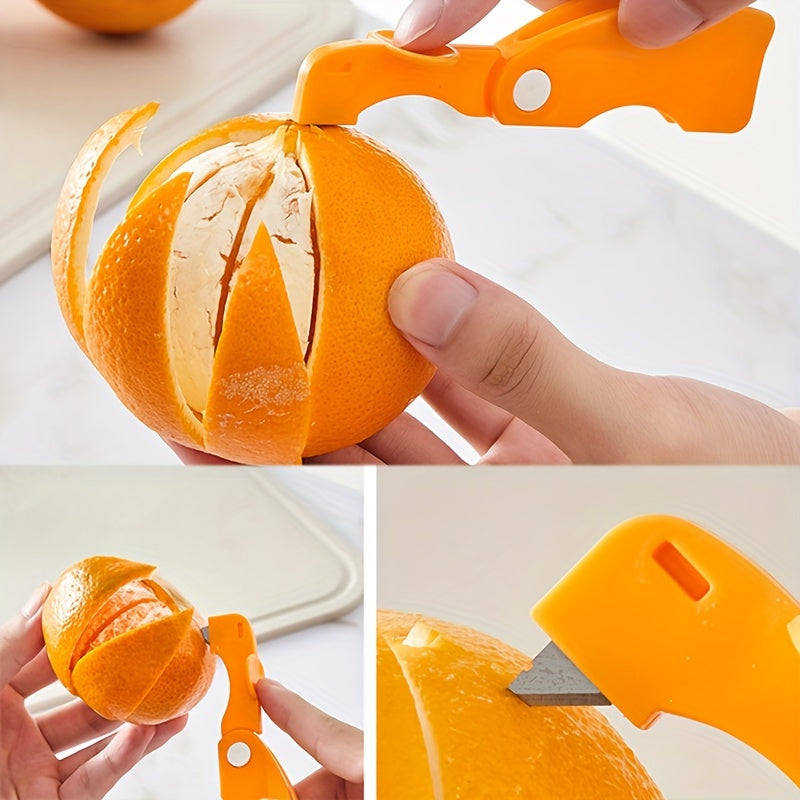 1/2pcs, Orange Peeler, Plastic Orange Peeler, Simple Lemon Peeler, Grapefruit Peeler, Creative Cutter, Orange Peeler Tool With Folding Handle, Fruit Peeler, Vegetable Fruit Tools, Kitchen Gadget