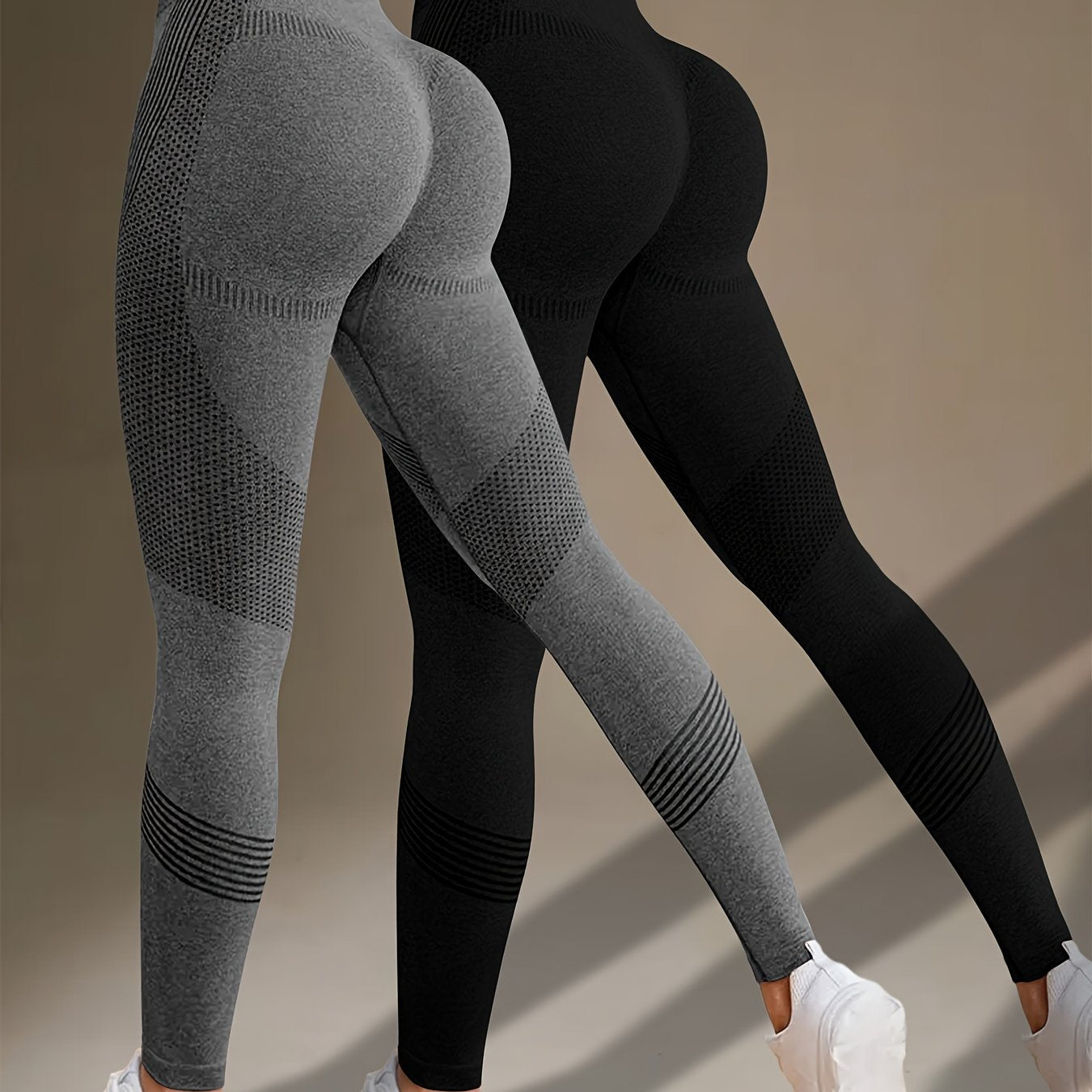 2pcs Solid Color Fitness Yoga Sports Leggings, High Stretch Tummy Control Yoga Leggings, Women's Activewear