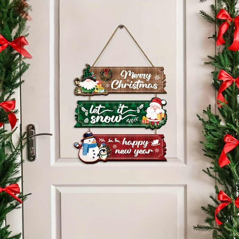 Decorative Signs & Plaque 3pcs Christmas Hanging Ornaments - Santa Claus, Snowman And Reindeer Wooden Wall Decorations, Suitable for Home Interior Seasonal Farmhouse Art Decoration, Products That Can Be Used in 11 Festivals