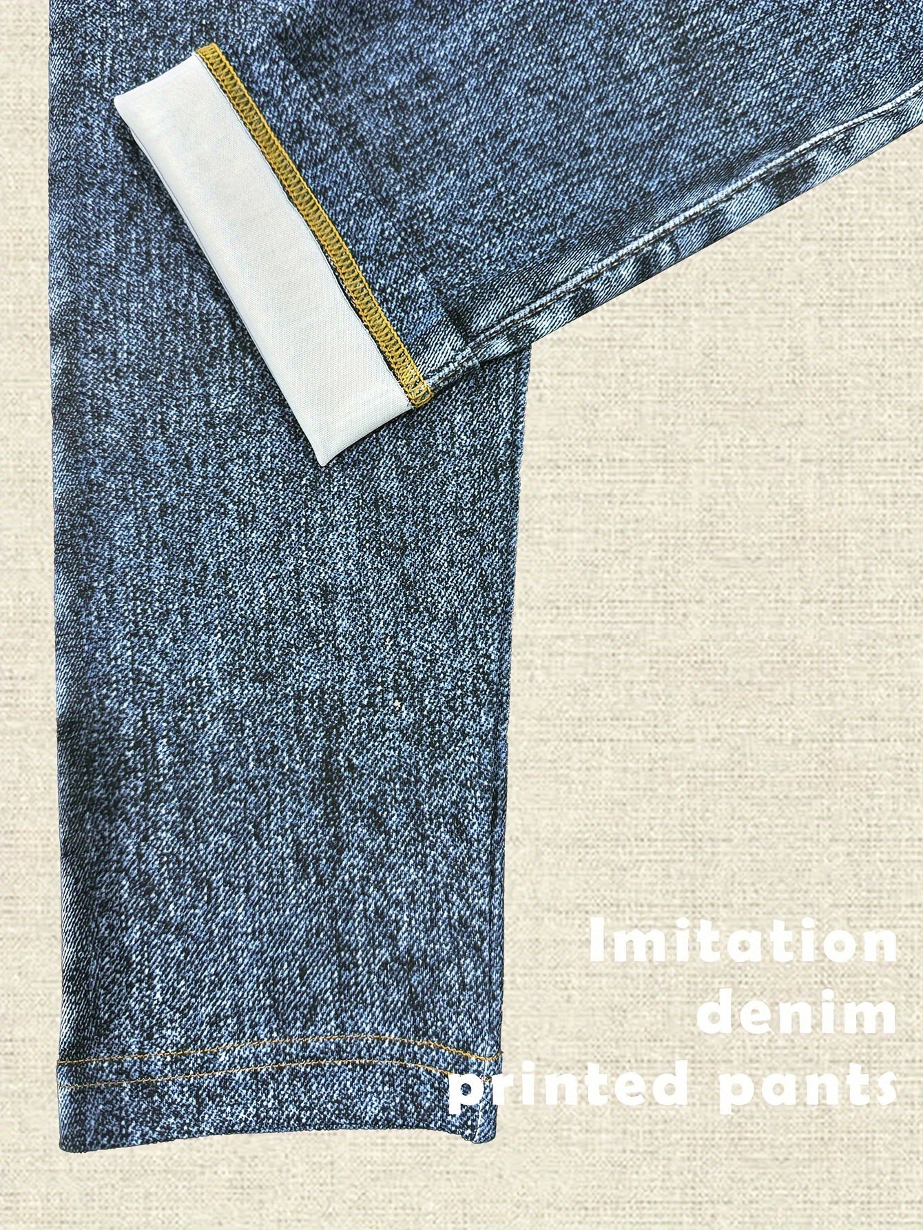 【imitation denim】New Women'S Fashion Casual Trendy Comfortable Breathable High-Waisted Stretchy Blue Faux Denim-Like Printed Leggings for Daily Commuting, Enhancing The Hips And Waist, Women'S Base Layer Pants, Fitted Leg