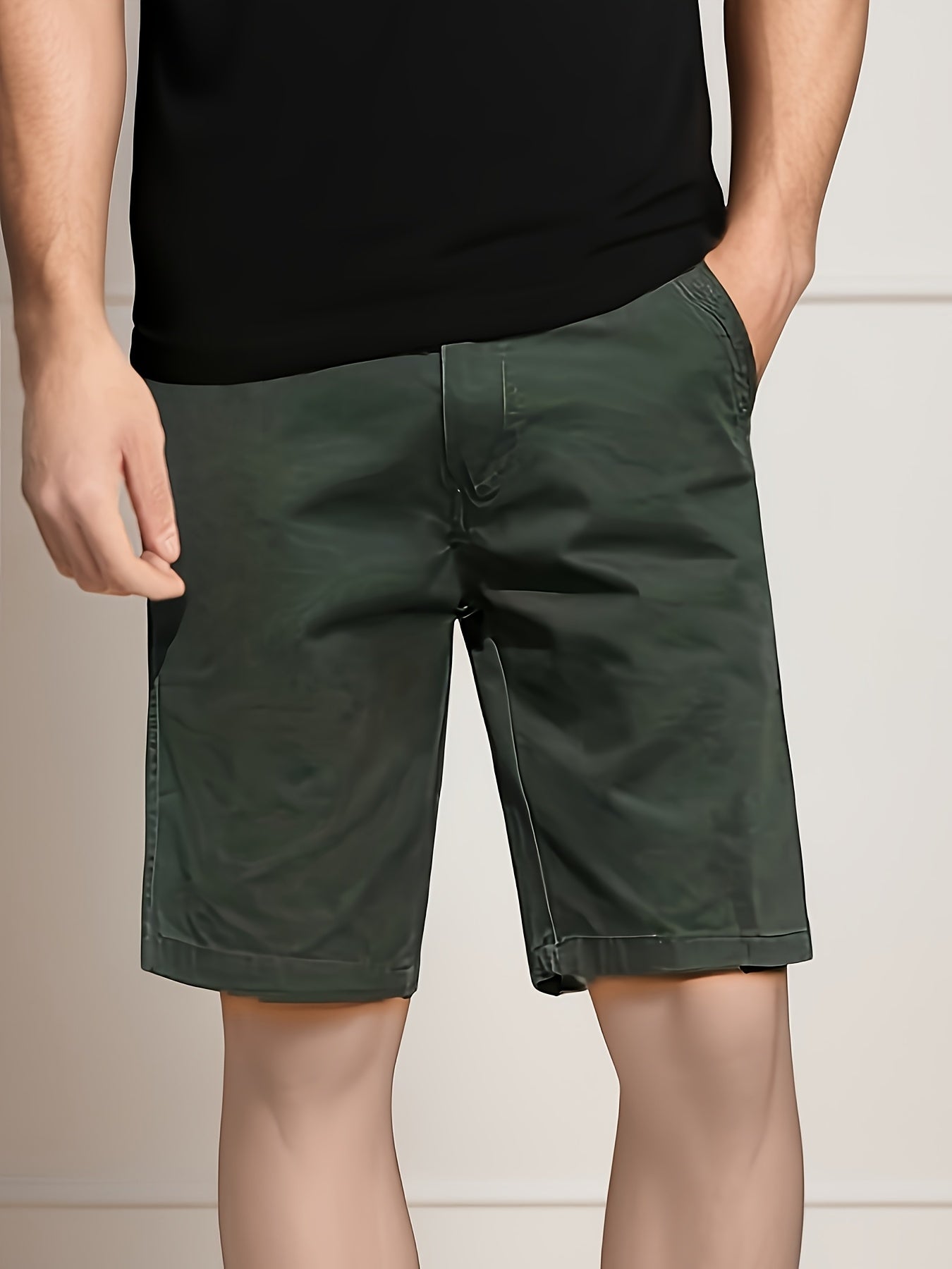 Two-Piece Set, Men's Solid Color Outdoor Casual Comfortable Breathable Multi-Pocket Cargo Shorts