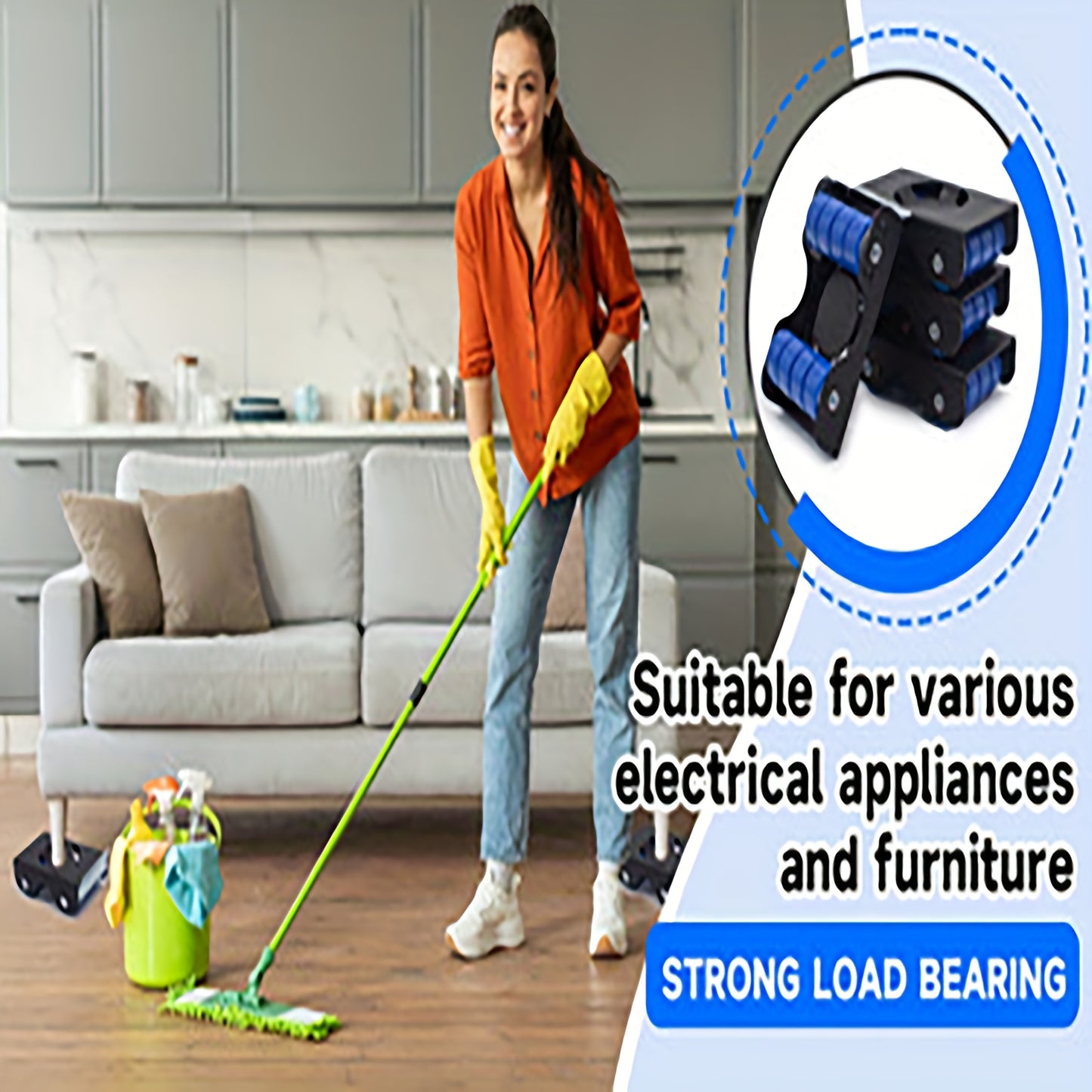 Furniture Sliders of 4 Metal Furniture Movers with 8 Wheels - Heavy Duty Furniture Lift Mover Tool Set of 340.19 KG Load Capacity Easy Sliders Roller Dolly for Moving Cabinet Piano Appliances Sof