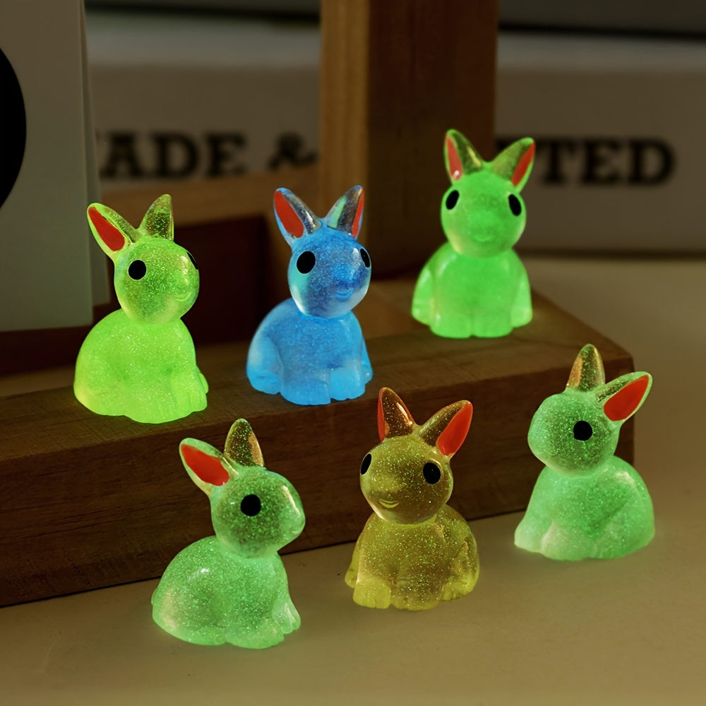 10/18/36pcs Cute Mini Luminous Resin Bunnies Ornament Glow In The Dark Miniature Figurines Rabbit Micro Landscape Fairy Garden Accessories