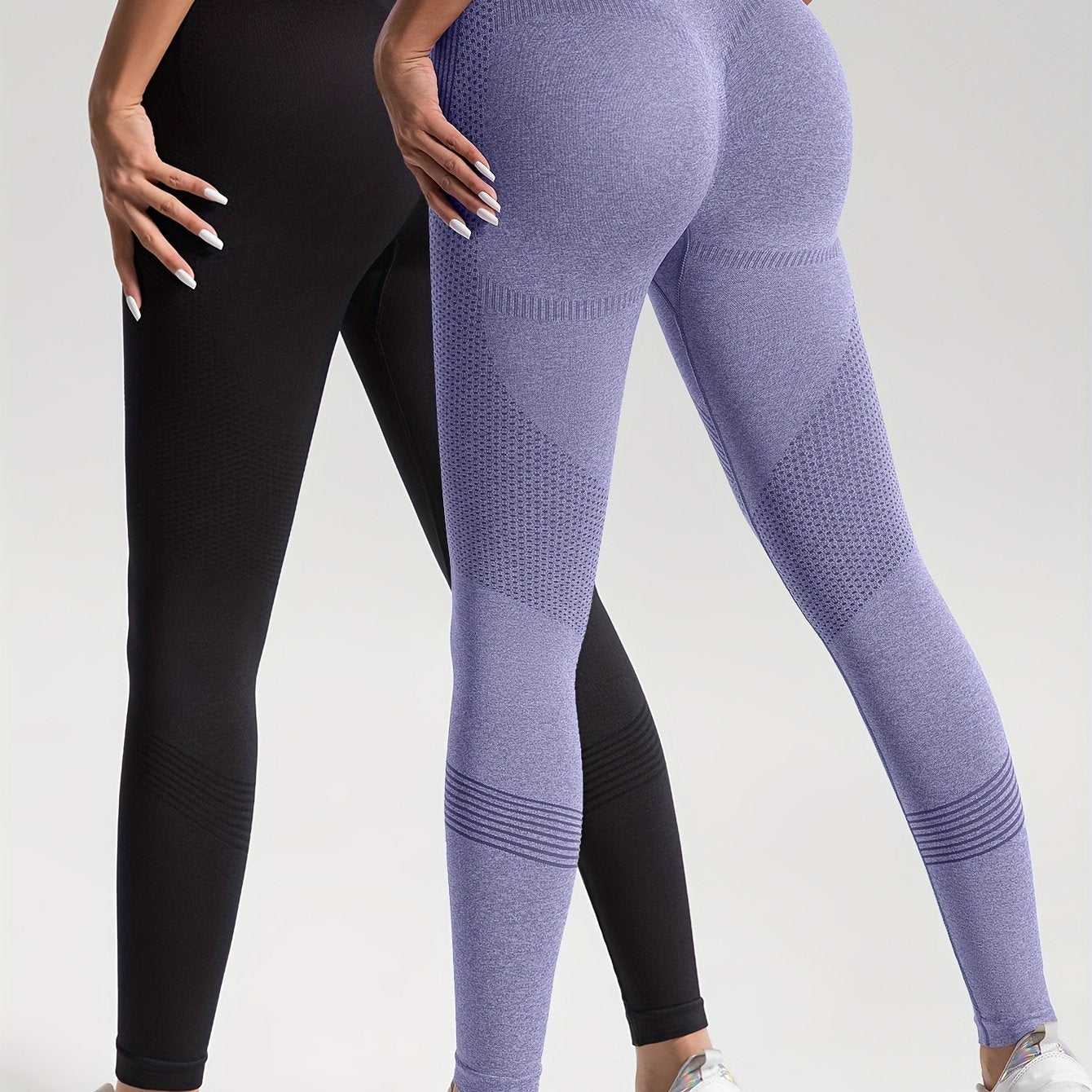 2pcs Solid Color High-Stretch Fitness Yoga Sports Leggings, Soft Breathable Yoga Tight Pants, Women's Activewear