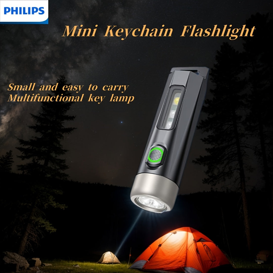 PHILIPS Bright light mini flashlight Portable pendable keychain purple light flashlight Tpye-C charging night commute travel essential, Camping Gear, Emergency Light, Lightweight Flashlight, Typec Charging, Powerful Beam, Han