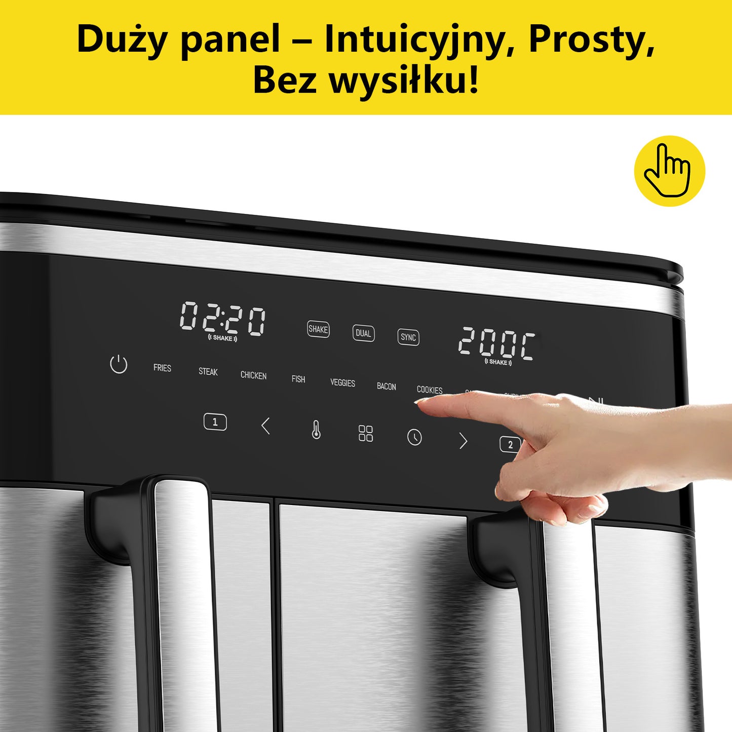 Iceagle XXL Hot Air Fryer, 2600W, 11L Dual-Zone Air Fryer with 2 Independent Chambers, 2-Sized Baskets, 10 Preset Programs, Timer, Digital Control Panel, and Recipe Guide