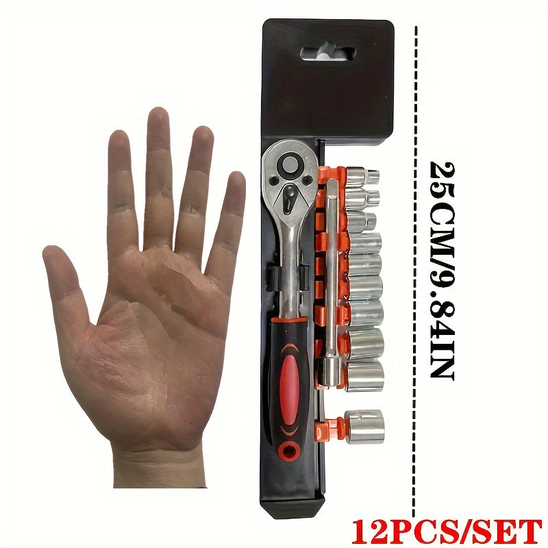12pcs Socket Set, 1/4 Wrench Socket Set, Hardware Car Boat Motorcycle Bicycle Repairing Tool