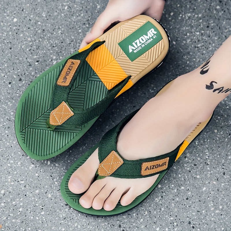 Men's Non-Slip EVA Slip-Resistant Flip-Flops - Heavy-Duty Ergonomic Arch & -Odor Technology, Green/Golden/Grey/Grip Tread Beach Sandals with Ergonomic Arch, Lightweight & Durable for Swimming, Walking, Pool - Multi-Color Opti