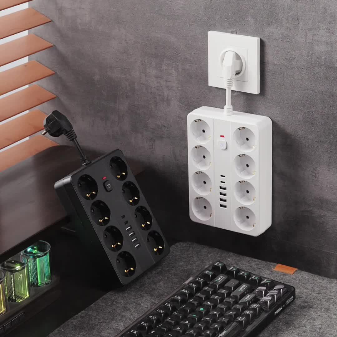 1pc Surge Protector Power Strip - 8 AC Outlets, 4 USB-A & 2 USB-C Ports, Overload Protection, Compact Design for Home, Office, Travel, Dorm Room Use, Office Power Supply, Modern Outlet Design, Surge Protection Device