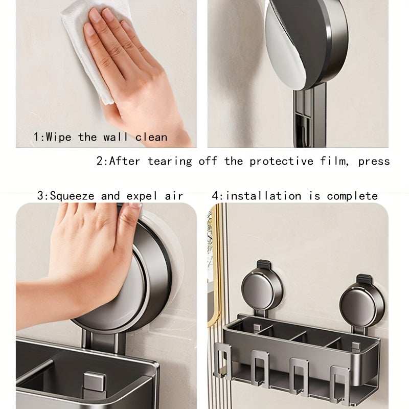 Bathroom Essentials Wall Mount Shower Caddy - No Drilling Required, Space-Saving Organizer for Toothbrushes, Dental Cup, Mouthwash, and Bathroom Accessories - Ideal for Home and Gift