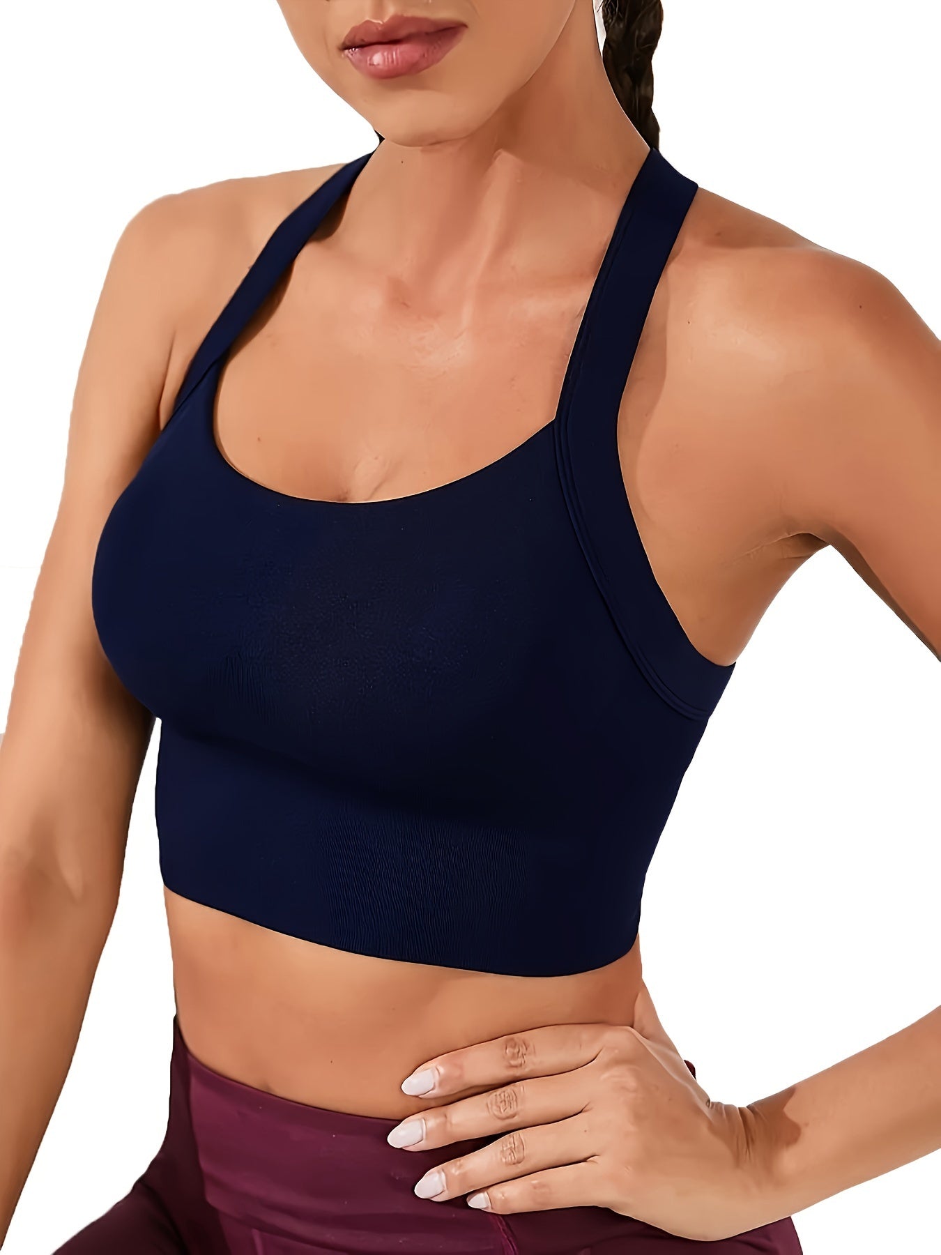 Solid Color Sports Running Bra, Seamless Fitness Top, Women's Activewear ( No Padded)