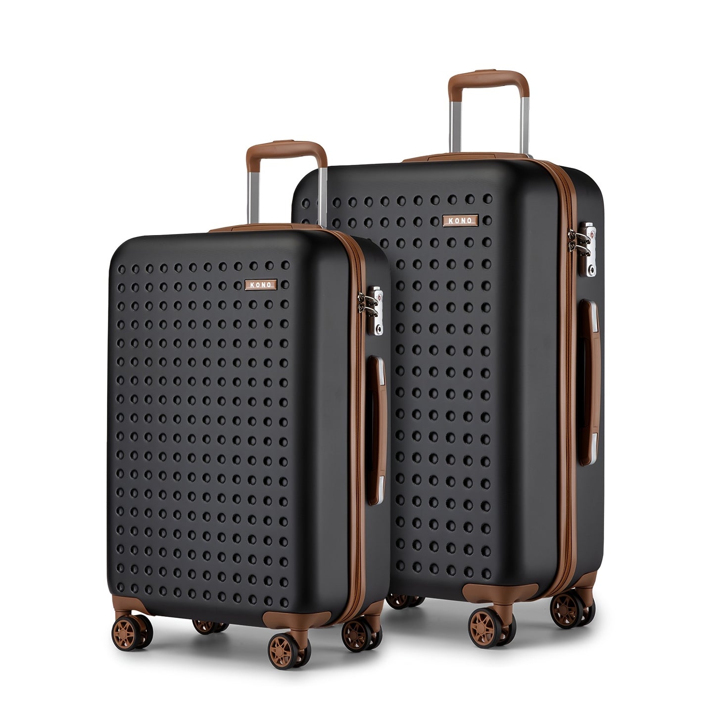 Kono Lightweight Hard-Shell ABS+PC Checked Luggage Suitcase with 360° Spinner Wheels, Built-In TSA Lock & Aluminum Frame - Multi-Size Options, Black & Brown Travel Suitcase with Retractable Handle, Durable Airline- Carry-On